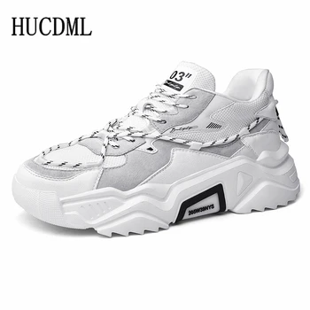 HUCDML Noi 2020 Confortabil tălpi groase Mens casual pantofi ochiurilor de plasă respirabil tata adidasi mens pantofi alb marimi 39-45