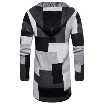 Iarna barbati culoare mozaic lung cardigan tricotate pulovere groase barbati de moda cald pulover cu gluga rochie strada tricotate mantie