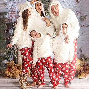 Imcute De Iarnă De Crăciun De Familie Potrivire Costume Adulti Copii Familie Cu Gluga Hanorac Hanorac Fleece Cald Set De Pijamale