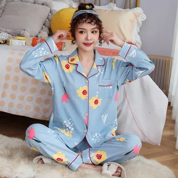 Imprimare Pijama pentru Femei din Bumbac Moale Set de Pijamale Drăguț Pijama Set Primavara-Vara 2021 Acasă Haine pentru Femei de Iarnă Pijamale Femei