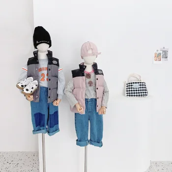 Ins Populare pentru Copii Vesta cu Gluga coreean Toamna fetita haine de Bumbac Captusit haina copii 3-7y Iarna bomboane culori jachete