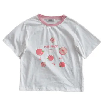 Japoneze Kawaii Tricou Femei Topuri De Vara Teen Fata De Lolita Dulce Roz Piersica Teuri Grafice Alb Femme T Shirt Stil Harajuku