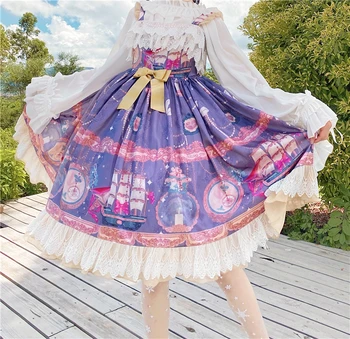 Japoneze Moale Fata De Lolita Retro Print Dulce Dantela Ciufulit Sling Jsk Rochie Pentru Kawaii Loli Vestidos Rochie