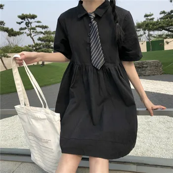 Japoneză Dulce Lolita Rochie Femei de Vară Stil Preppy Student JK Școală Uniformă Rochie Mini Fete Alb-Negru Tricou Vrac Rochii