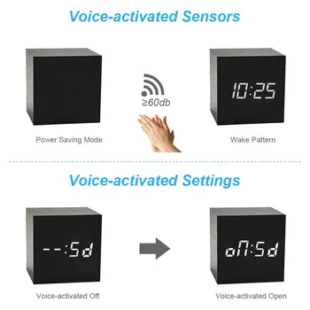JINSUN Modern Ceas de pe Desktop Control Sunet din Lemn Ceas Digital de Alarmă Stil Piața Unică Fata Activat Ceas Inteligent despertador