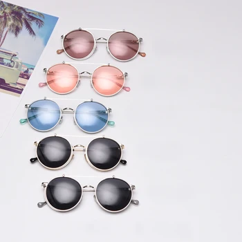 Kachawoo cerc flip up steampunk bărbați ochelari de soare polarizat albastru metalic rotund ochelari de soare retro femeie de moda 2021 unisex