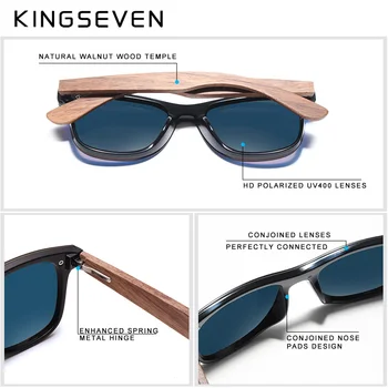 KINGSEVEN 2019 Lux din Lemn de Nuc ochelari de Soare Polarizat de Lemn Designer de Brand fără ramă Oglindă Pătrat Ochelari de Soare Pentru Femei/Bărbați
