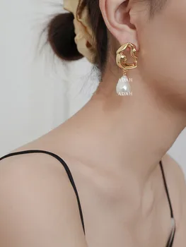 Kshmir neregulate de metal agățat Baroc monstruozitate perla de sex feminin din coreea cercei Lava perla de Mare imitație pearl cercei de sex feminin