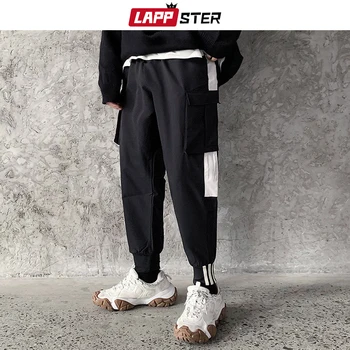 LAPPSTER Mens Bloc de Culoare Neagră, Pantaloni de Marfă Streetwear 2020 Mens Primăvară Japoneză Hip-Hop Piesa Pantaloni sex Masculin Patchwrok Pantaloni 5XL