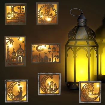 Lemn Eid Mubarak Decor Lumini cu LED-uri Lanterna Star Luna Agățat Ramadan Decor Pentru Acasă Islamic Partid Musulman Eid AL Adha Decor