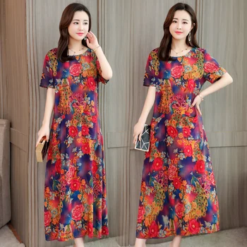 Lenjerie de pat din bumbac Vrac de Vară de Moda Rochie de Imprimare Florale Stil Chinezesc Plus dimensiunea Rochie 2019 New Sosire Femei Casual Rochie lunga