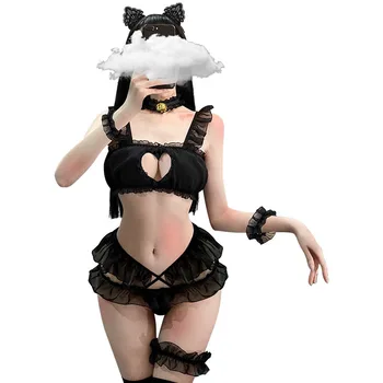 Lenjerie Sexy Kawaii menajera Costum de Dantela Babydoll Erotic Uniforme Sex produs cosplay Îmbrăcăminte Gât Adânc V Tentația Kitty