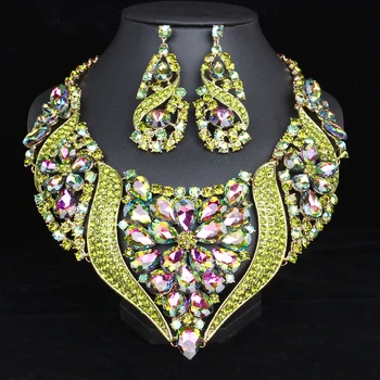 Lux Mare de Cristal Colier Cercei Set de Culoare de Aur Seturi de Bijuterii de Mireasa Indian Bijuterii de Nunta pentru Femei Accesorii
