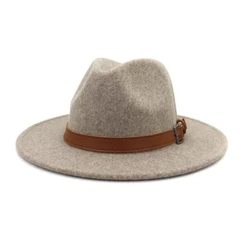 Lână felted pălării fedora femei barbati culoare solidă margine largă femei pălării trupa centura panama jazz capace de toamna si iarna woolwomen bărbați pălării