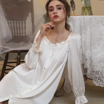 Maison Gabrielle Satin De Matase Vintage Court Stil Cămașă De Noapte Camasa Pentru Femei Pijamale Body Pătrat Guler Rochie Lunga