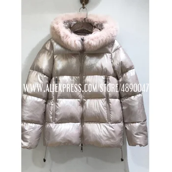 Mare de blană de Vulpe guler cu gluga de iarna jos jacheta femei de 90% alb rață jos jacheta palton femei Super sacou cald de înaltă calitate