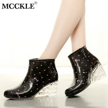 MCCKLE Femei Platforma Wedge Cizme de Ploaie Femei cu Fermoar Glezna Tocuri inalte Apă Doamnelor Pantofi de Cauciuc Încălțăminte Impermeabilă