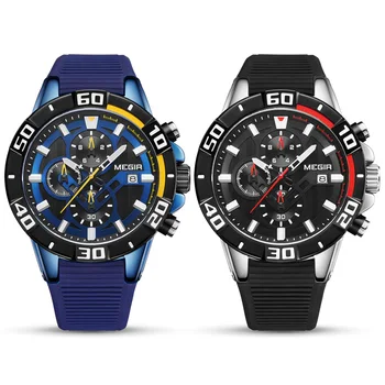 MEGIR Bărbați Ceasuri de Top de Brand de Lux Cronograf Sport Ceas Silicon Cuarț Ceasuri Militare Ceas Relogio Masculino Reloj Hombre