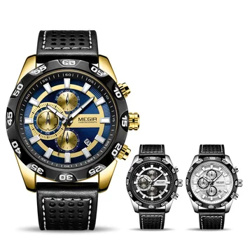 Mens Ceasuri de Top de Brand de Lux MEGIR Cronograf Sport Cuarț Ceas Barbati Ceas din Piele Ceasuri Relogio Masculino Reloj Hombre