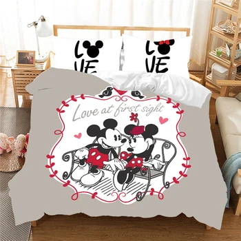 Mickey Mouse-Set De Lenjerie De Pat Cuplu Minunat Regina Pat King-Size Set Copiii Acasă Plapuma Perna Mângâietor Seturi De Lenjerie De Pat
