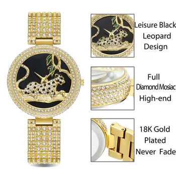 MISSFOX de Lux Plin de Diamante pentru Femei Ceas Stras Brățară din Oțel rezistent la apa 30M Aur de 18K Frumos Cuarț Ceas de mână pentru Femei