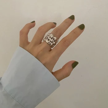 Moda Coreeană Design Creativ Neregulate Țesute Lanț Indicele Deget Inelul De Aur De Argint De Culoare Largi Redimensionabilă Metal Inele