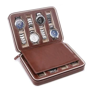 Moda de Calitate 8 Grile de Ceas din Piele Box de Lux cu Fermoar stil pentru care pleacă de depozitare Bijuterii Ceas Colector Cazuri Organizator Cutie