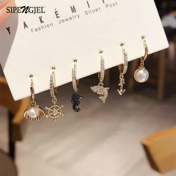 Moda drăguț shell Seahorse Pearl Cercei Set Moda Ocean Stil Legăna aur hoop Cercei Pentru Femei coreeană Bijuterii 2020