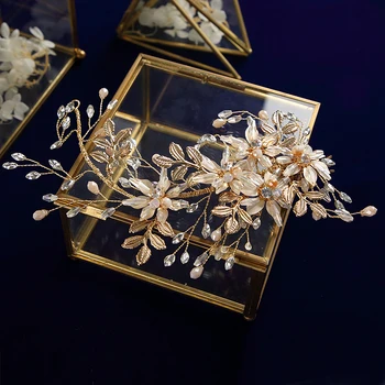Moda Flori Perle De Aur Mirese Bentițe De Cristal Moale Benzi De Mireasa Floare Accesorii De Par Cristal Headpieces