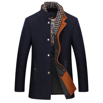 Moda pentru Bărbați Jachete de Iarnă Cu Esarfa Detasabila Jachete Groase de Lână Cald cu Maneci Lungi Haine de Tweed Buton Sacou Casual Slim