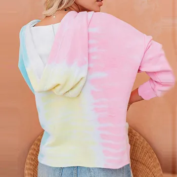 Moda pentru femei Full Zip Hoodie Tie-Dye Maneca Lunga, Hanorac cu Glugă Sacou Nou Subțire de Culoare Gradient Doamnelor Jacheta cu Gluga 2020