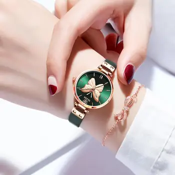Moda Simplu Femei Ceasuri Din Piele Cuarț Ceasuri De Mana Pentru Femei Ceas Elegant Verde Brand De Lux Relogio Feminino Simplu