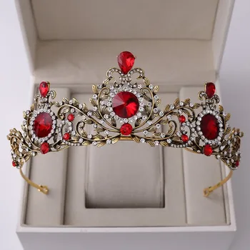 Moda stil Baroc, Vintage Red Cristal de Mireasa Diademe Coroană de Nunta pentru Mireasa Concurs de Benzi de Nunta piese de Păr Accesorii