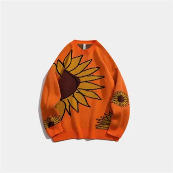 Model De Floarea-Soarelui Pulover Tricotate Mens 2020 Toamna Hip Hop Streetwear Harajuku Crewneck Pulover Vintage Rece Bluza, Pulovere