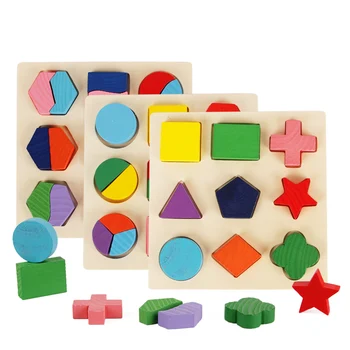 Montessori Puzzle Din Lemn Cognitive Placa De Geometrie Asociat Bord Educația Timpurie A Copiilor De Stivuire Clădire Creierul Jucarii Din Lemn