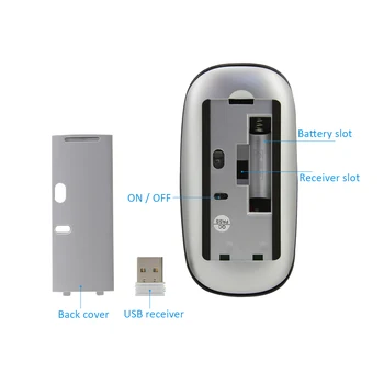 Mouse Optic Wireless Multi-Touch Magic Mouse-ul de 2.4 GHz, 1200 DPI Șoareci Ergonomice Pentru Windows, Mac, Laptop, Culoare Alb/Negru Suprafata