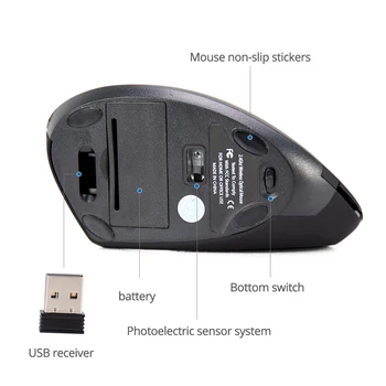 Mouse-ul fără fir Vertical Gaming Mouse USB Computer mouse Ergonomic Desktop Mouse-ul în poziție Verticală 1600DPI pentru PC, Laptop Office Acasă