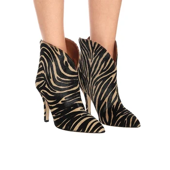 MStacchi De Aur De Moda Doamnelor Cizme De Primavara Toamna Cad Încălțăminte Pinted Toe Glezna Cizme Pentru Femei Leopard De Imprimare Hihg, Pantofi Cu Toc