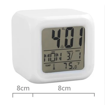 Multifuncțional 7 Culoare Schimbare LED Digital Ceas cu Alarmă Cu Data de Alarmă, Termometru Desktop Masă Cub Ceas Deșteptător Noapte Stralucitoare