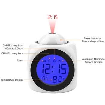 Multifuncțional LCD Vocea LED Digital de Proiectie Ceas Deșteptător Timp Temperatura Proiector USB engleză Timp de Proiecție Ceasuri