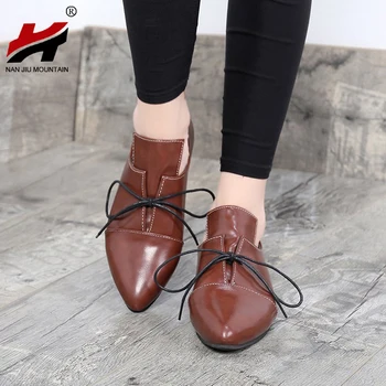 NAN JIU MUNTE 2021 Toamna Pantofi pentru Femei de Moda de Culoare Solidă a Subliniat Deget de la picior Plat Pantofi Dantela-Up Confortabil în aer liber, Plus Dimensiunea 43