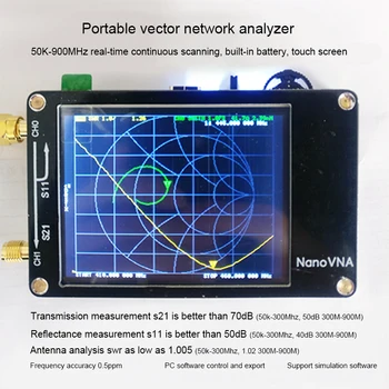 NanoVNA analizor vectorial de retea 2.8 inch LCD TFT Ecran Antena Analizor V MF HF VHF UHF 50KHz ~ 900MHz cu built-in baterie