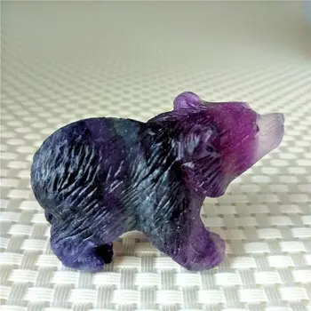 Naturale Violet Cristal de Fluorit Cuarț Urs sculptat figurine de animale sculptură
