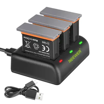Neewer Încărcător de Baterie Set Pentru DJI OSMO de Acțiune aparat de Fotografiat (3-Pack 1300mAh AB1 Înlocuirea Bateriei, 3-Canal de Încărcător +USB Micro