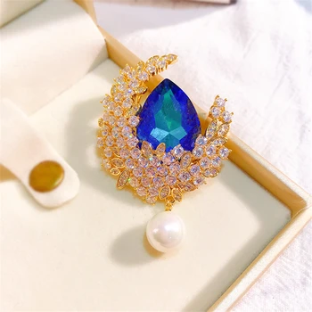 New Classic Albastru Stras de Cristal Broșe pentru Femei Lacrimă Pandantiv Brosa Mireasa Nunta Bijuterii Brosa bijoux de luxe