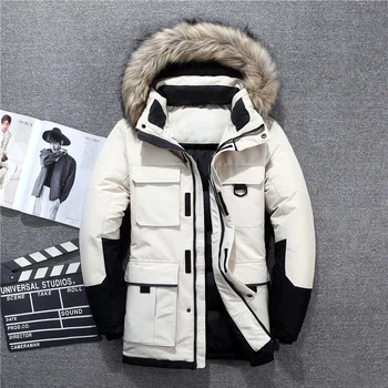 New sosire Rusia jachete de iarnă pentru bărbați blana guler mediu-lung strat gros bărbați în jos jacheta windproof doudoune hiver homme