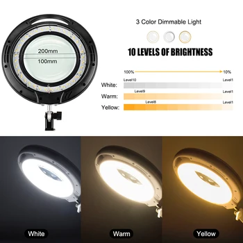 NEWACALOX Lupa 5X fără Fir Control de la Distanță Lampă cu LED-uri 3 Reglabile Lumini de Culoare Potrivit pentru Lectură meserii Hobby BRICOLAJ Sudare