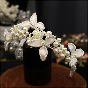 NiuShuya Floare Albă Florale Benzi Bentițe Perla Headpieces Mirese Femei Coroane De Nunta Accesorii De Par, Bijuterii