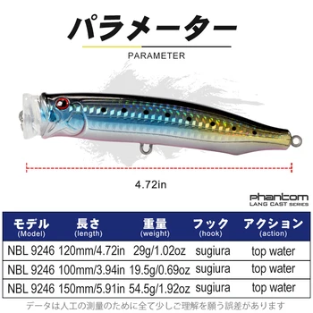 Noeby Momeli de pescuit Top apa Popper atrage plutitoare momeală de pescuit de biban de mare wobbler pentru river 100mm/19.5g120mm/29g150mm/54.5 g
