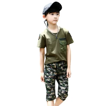 Noi de Vara Baieti camuflaj militar de antrenament set pentru copii cu maneci scurte T-shirt set 2 buc